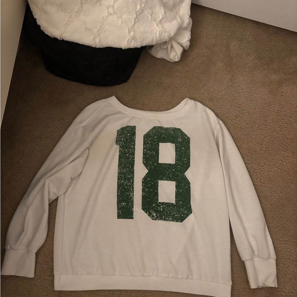 SHEIN White Sweatshirt with Green Number